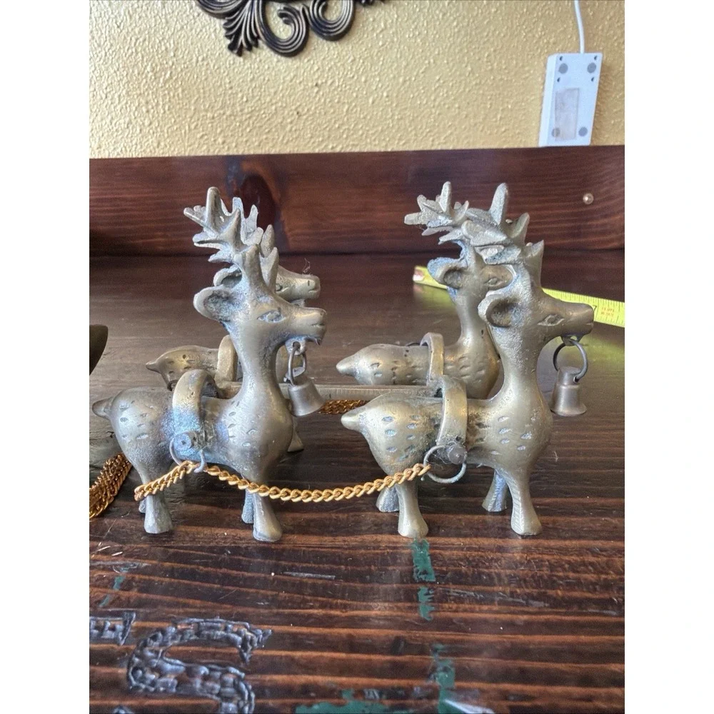 Vintage Brass Reindeer and Sleigh Christmas Centerpiece  Holiday Decor